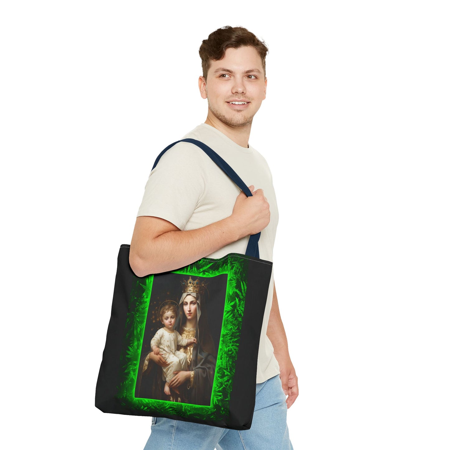 Religious Our Lady of Mt. Carmel Tropical Glow Tote Bag - 3 Sizes