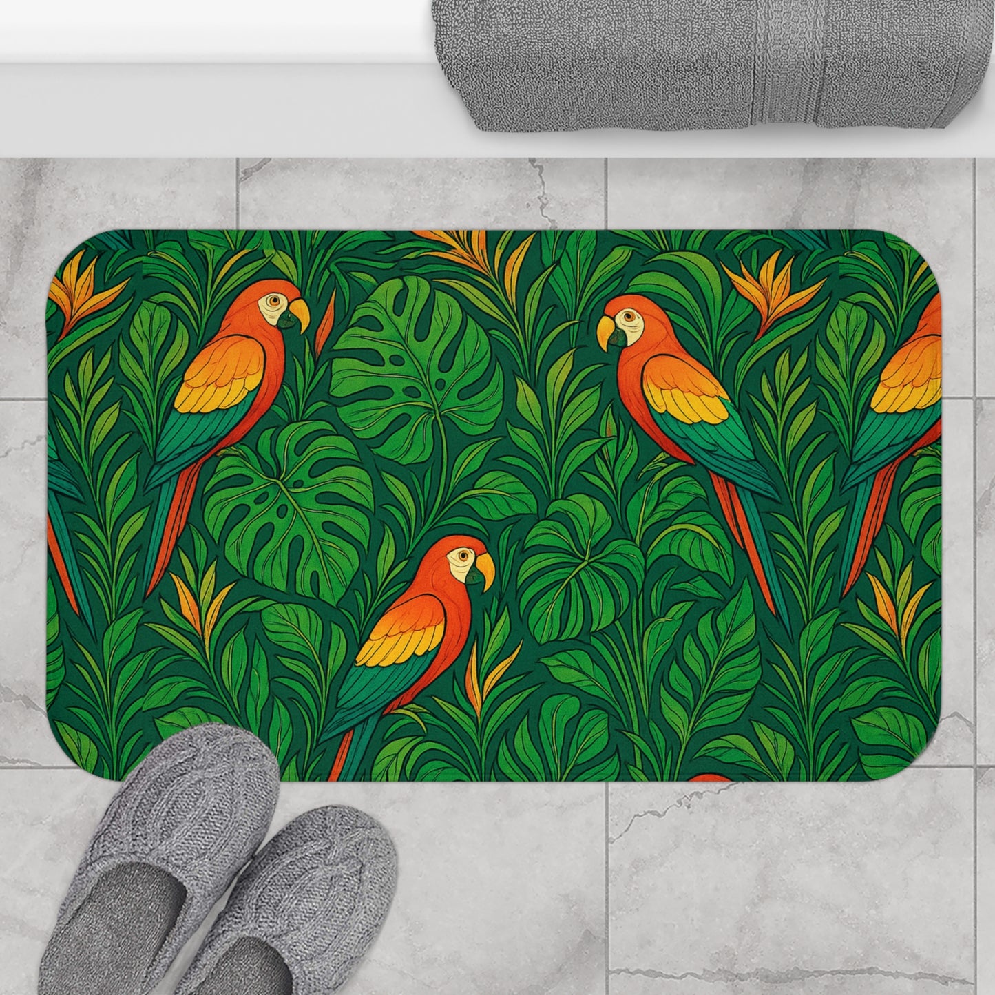 Parrot Family Bath Mat, 2 Sizes - Tropical Vibes for Home Decor