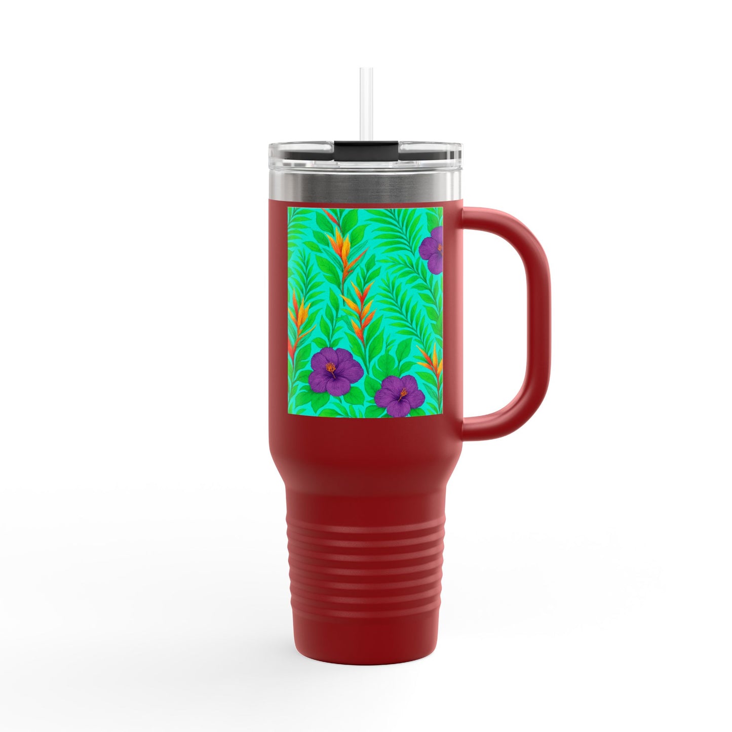 Midnight Flower Green Insulated Travel Mug - 40oz - Perfect for Outdoor Adventures