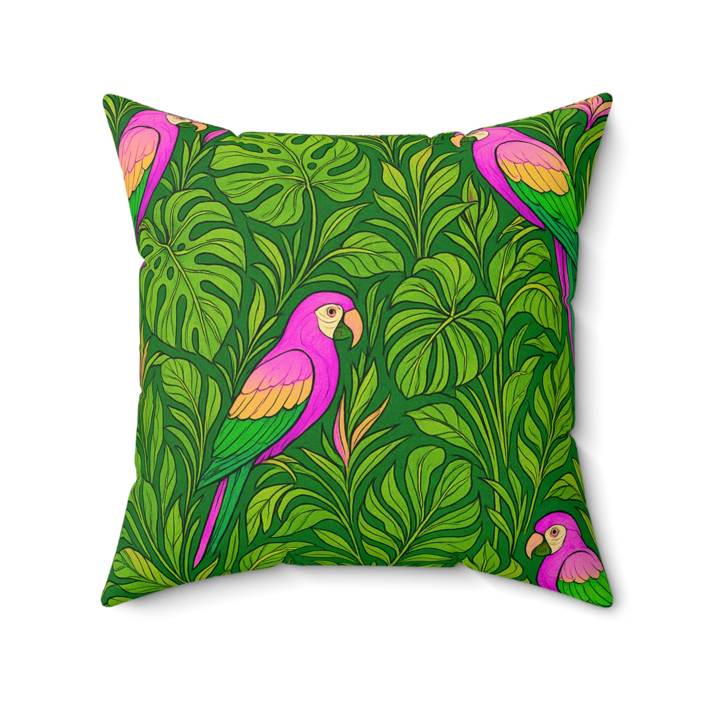 Tropical Pillow, 4 sizes - Colorful Spun Polyester Square Cushion / Parrot Family, Pink