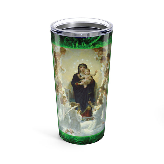 20oz Glossy Tumbler, Stainless Steel / Tropical Glow, Queen of the Angels/Dark Green