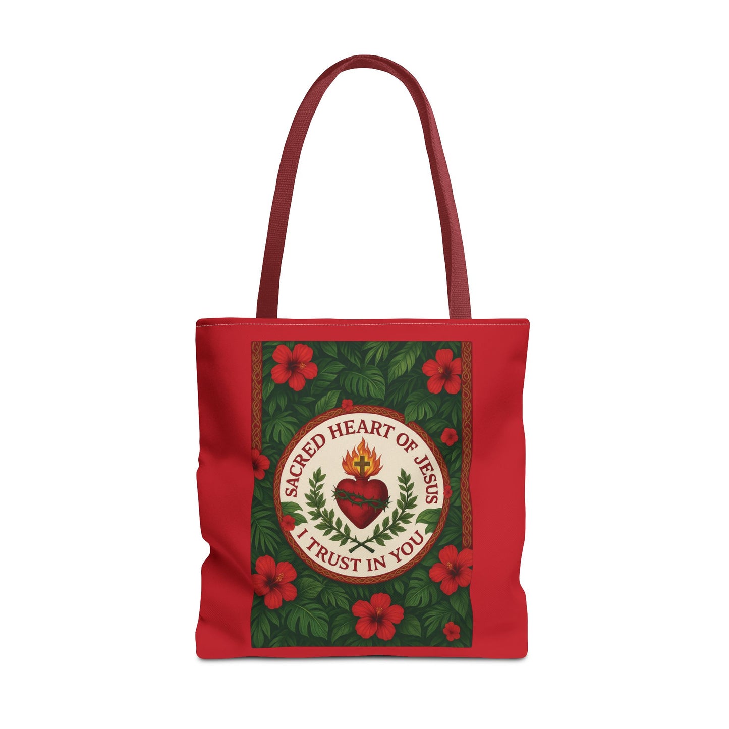 Religious Tote Bag - 3 Sizes / Sacred Heart of Jesus Prayer, Red