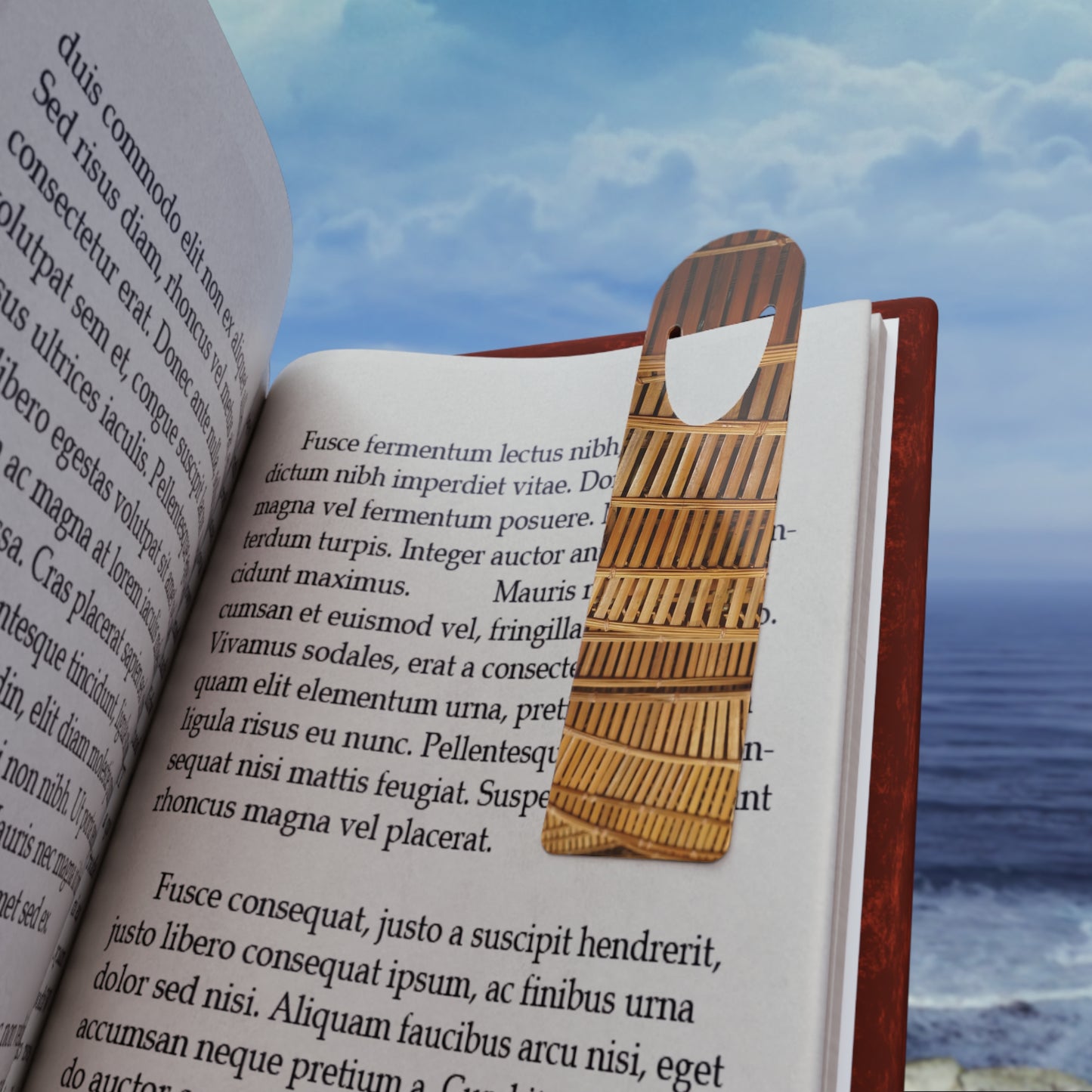 Bookmark - Aluminum, Natural Bamboo Flow