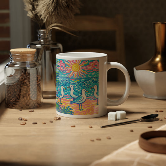 Jumbo Mug, 20oz, Seagulls on Beach | Tropical Coffee Cup