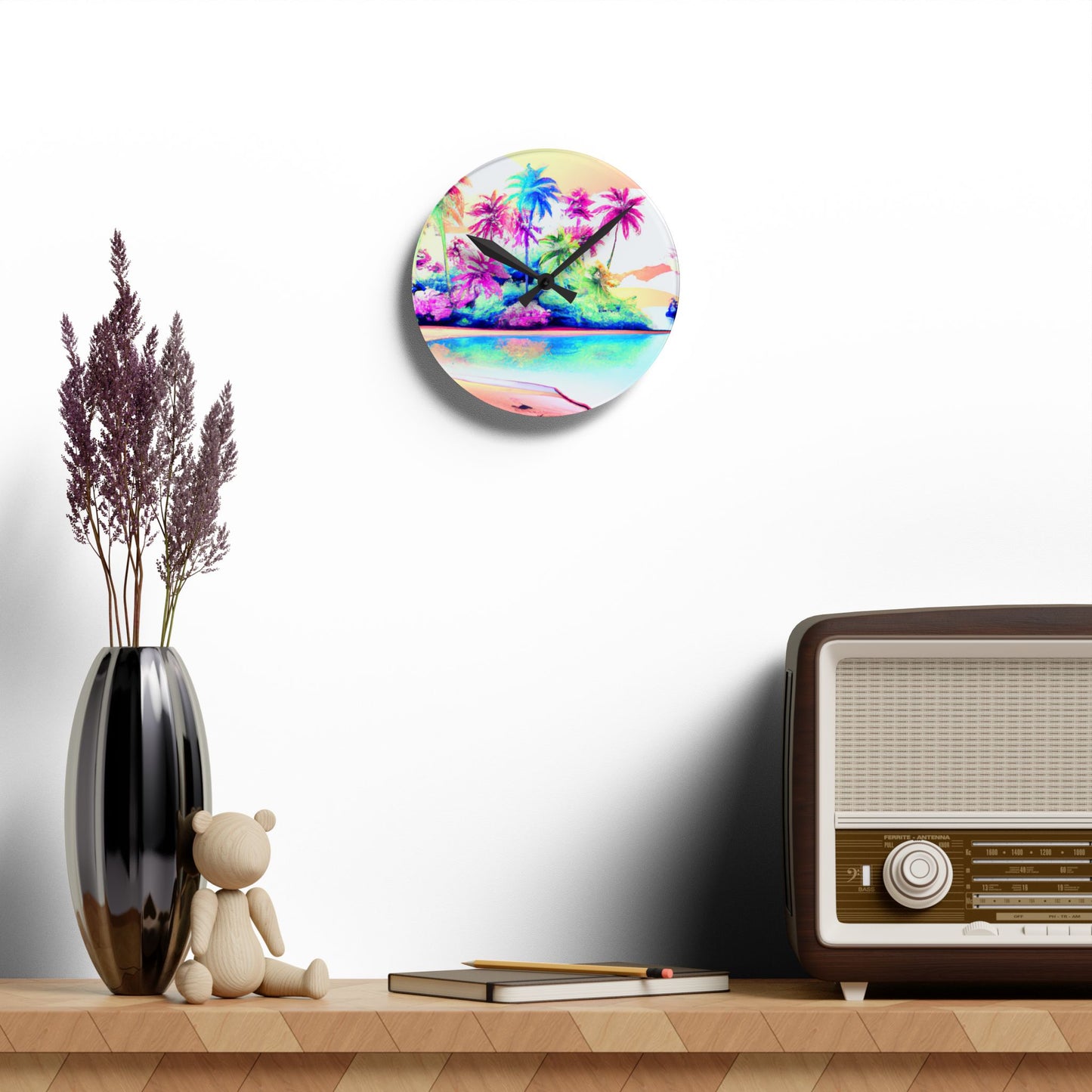 Acrylic Wall Clock, Watercolor Beach