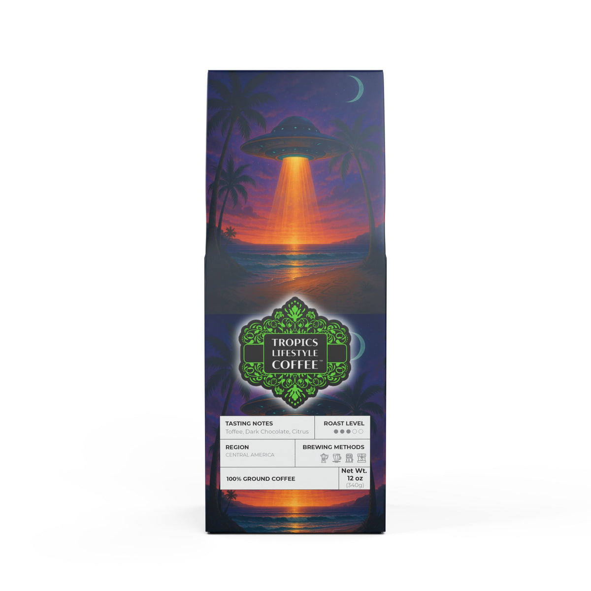 Citrus Bay Blend™ (Medium Roast) Specialty Grade Craft Coffee / Beach UFO at Night
