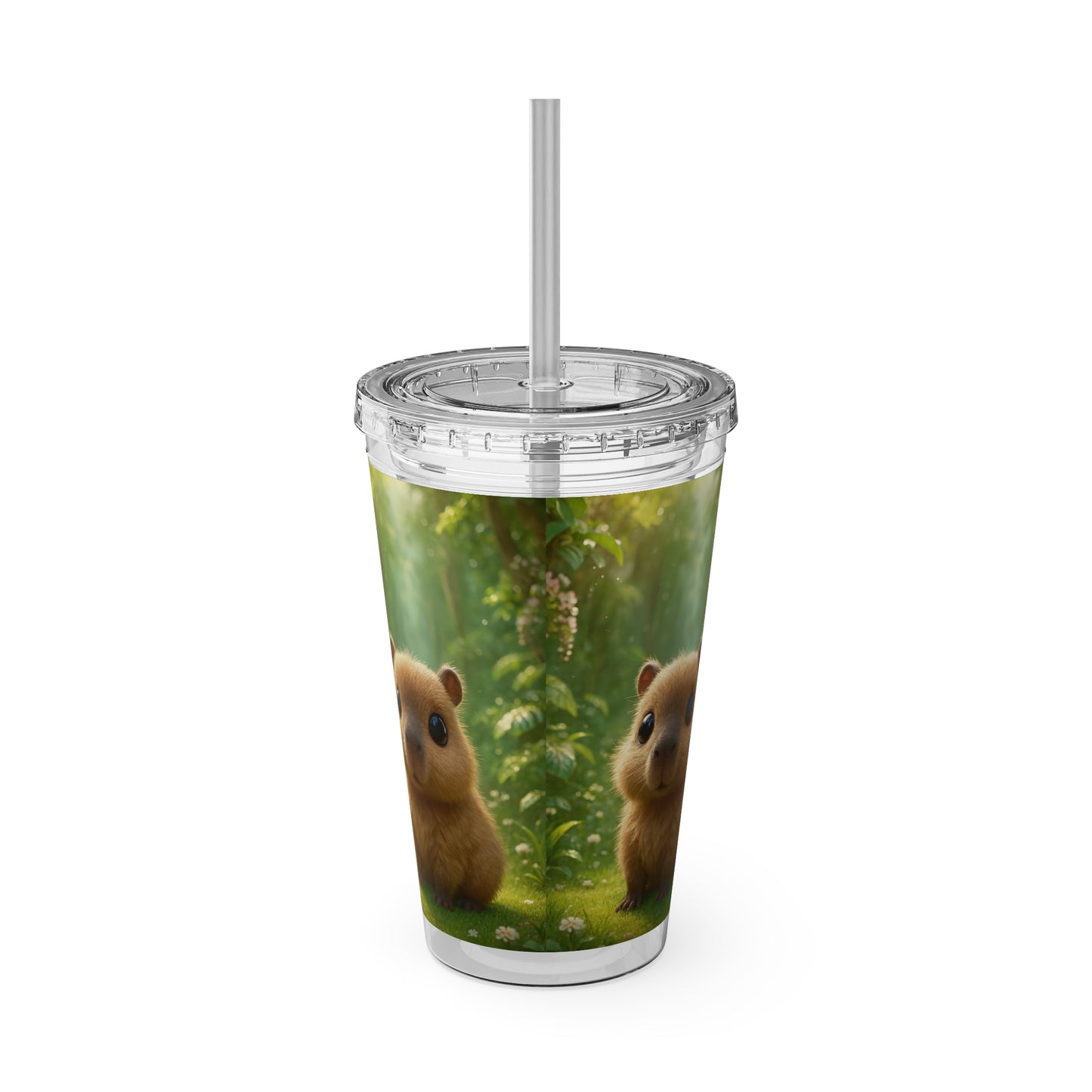 Tropical Tumbler with Straw | 16oz Colorful Travel Cup / Baby Cabybara