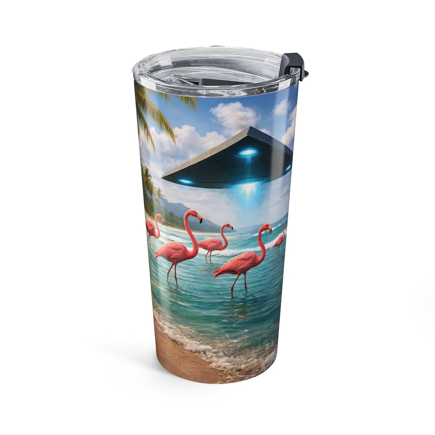 20oz Tropical UFO & Flamingo Tumbler – Insulated Coffee Travel Cup