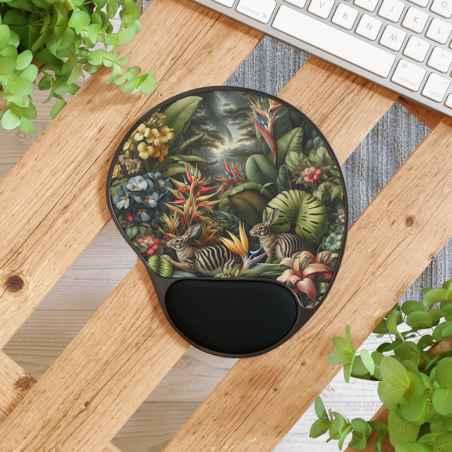 Rainforest Rabbit Outing Mouse Pad with Wrist Rest - Ergonomic Design for Home & Office