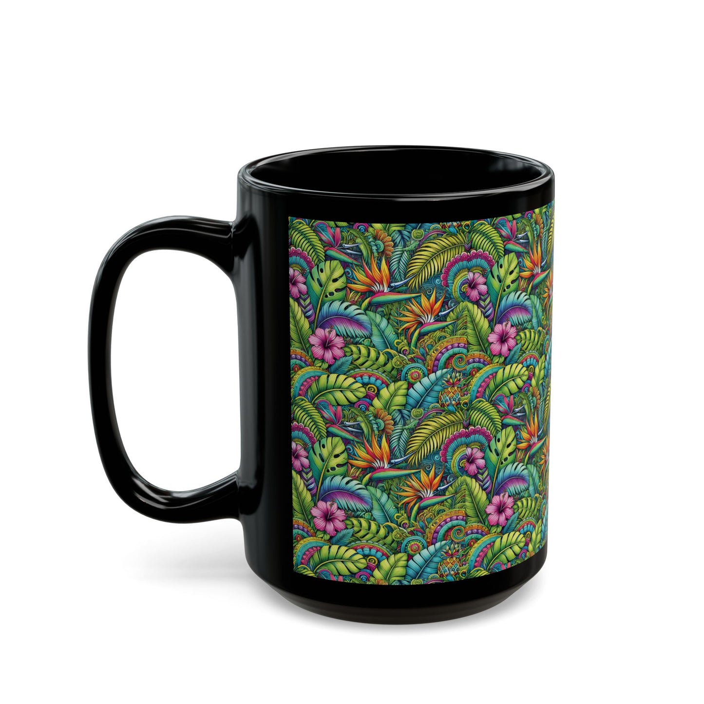 Black Coffee Mug - Rainforest Blooms