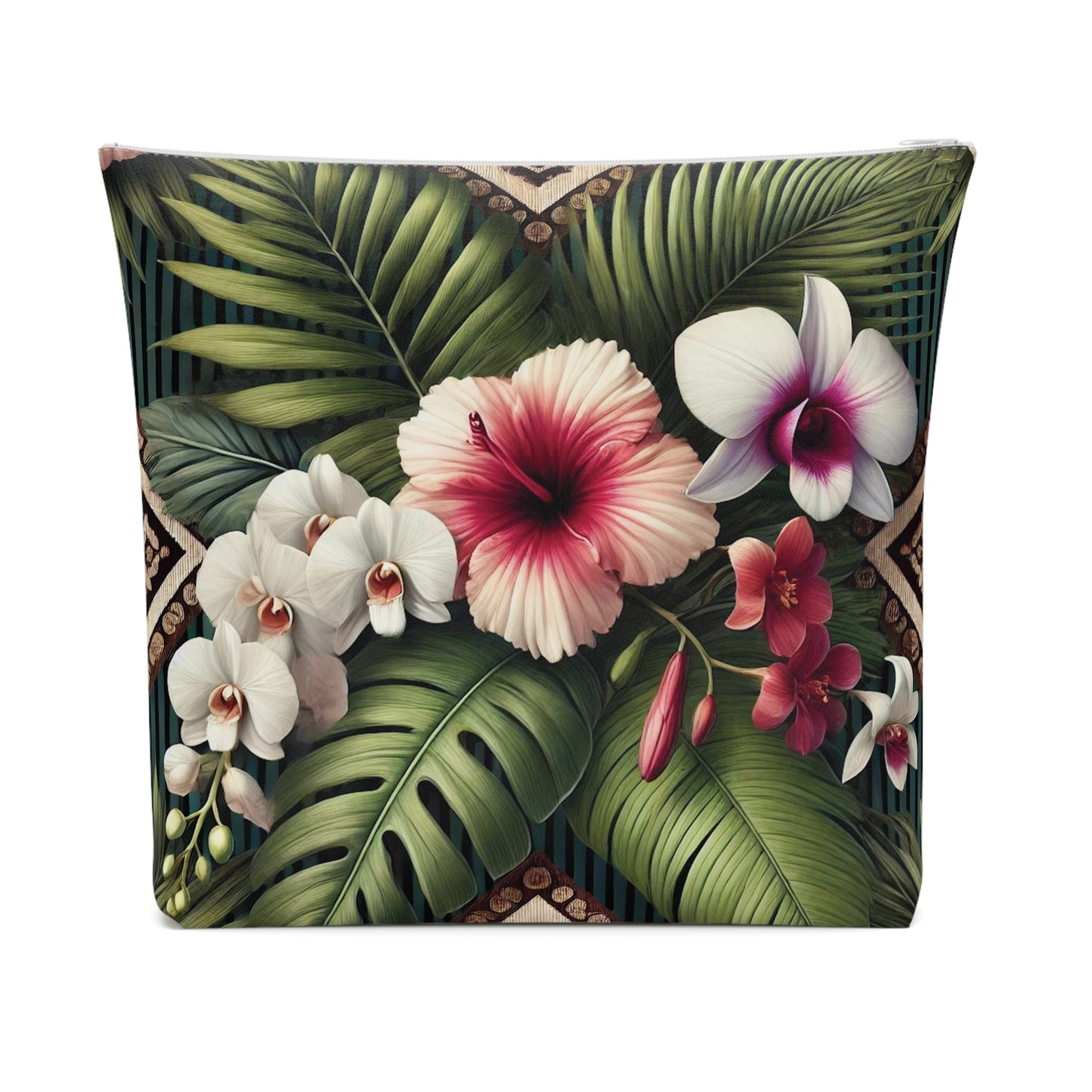 Tropical Cotton Cosmetic Bag, Makeup Pouch, 5 Sizes / Tiki Orchids