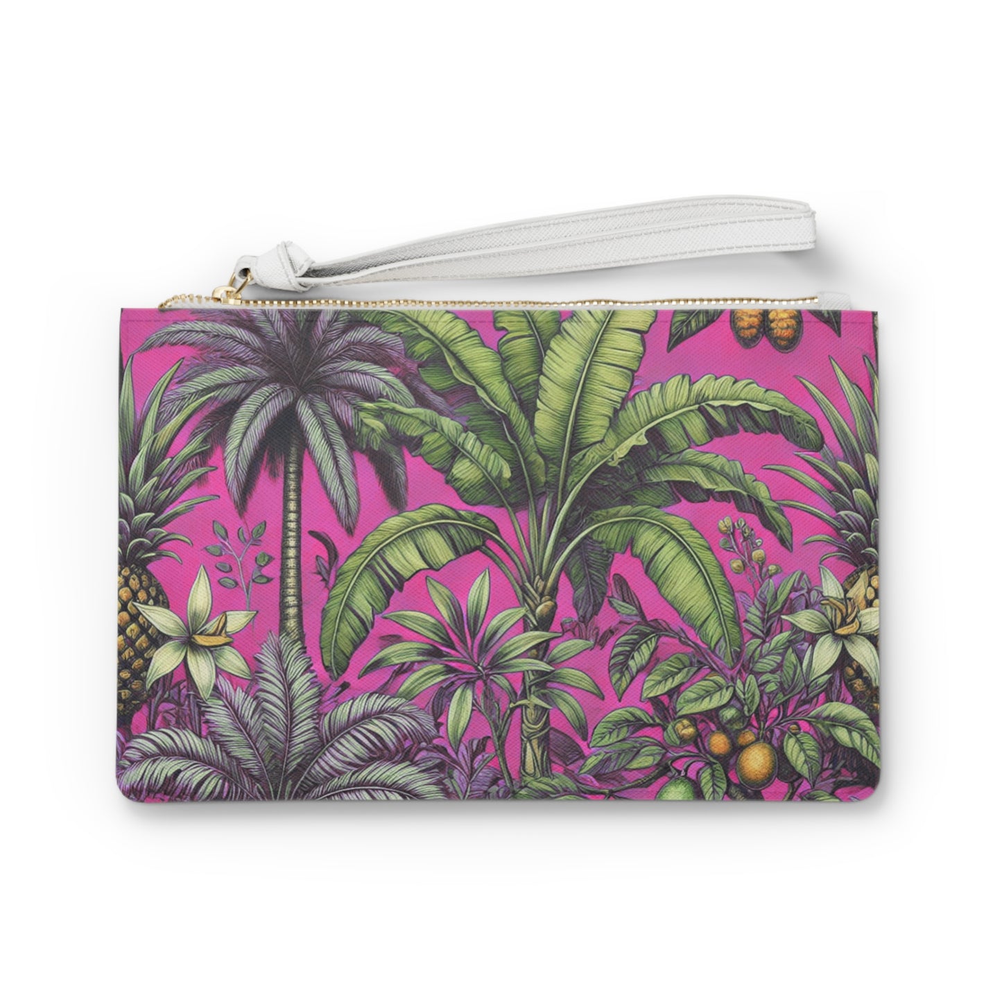 Tropical Faux Leather Clutch Bag - Perfect for Beach Adventures & Summer Vacations / Tropical Fruit, Hot Pink