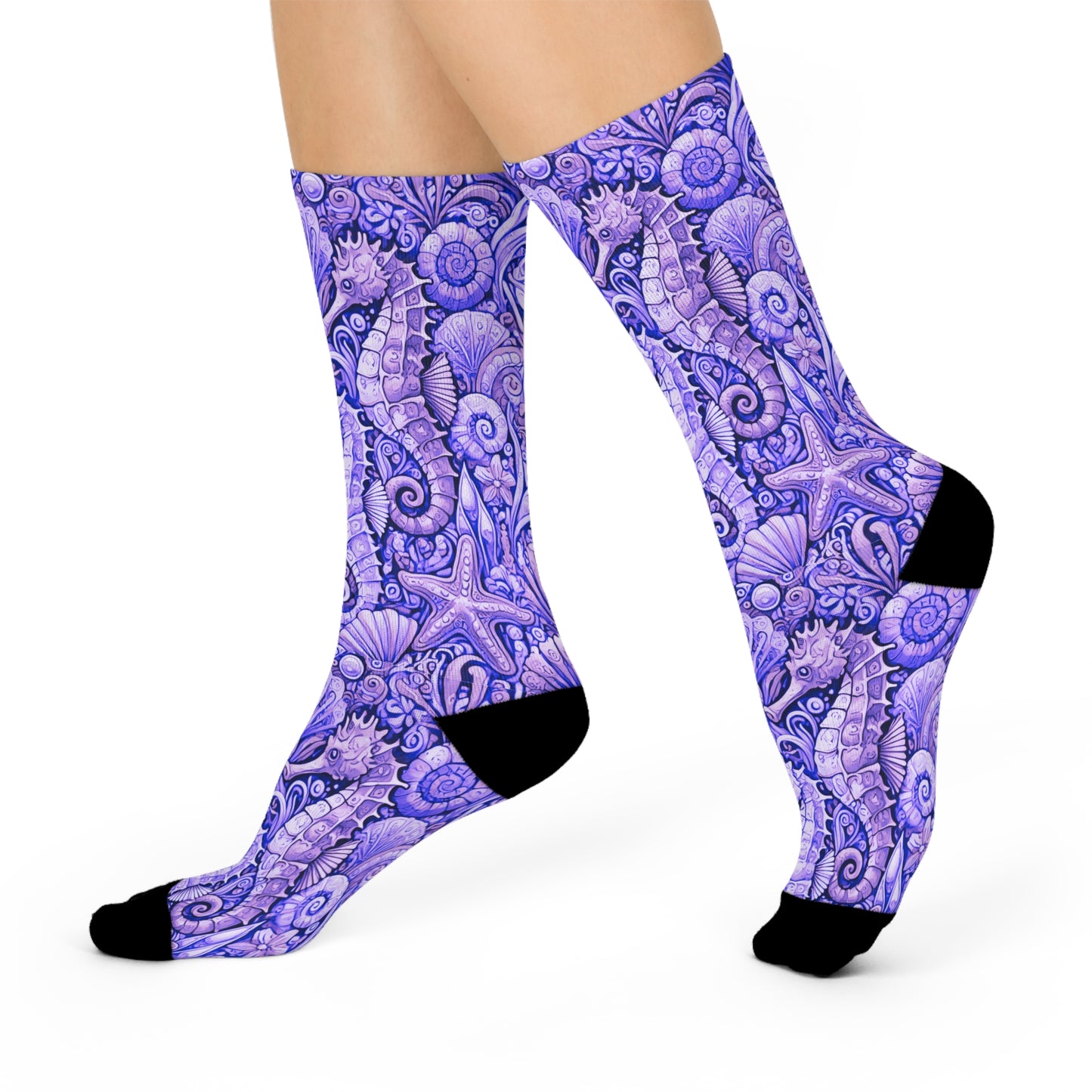 Cushioned Crew Socks - Seahorses, Amethyst