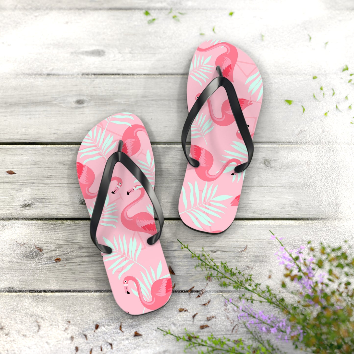 Flip Flops - Pink Flamingo / White Palms