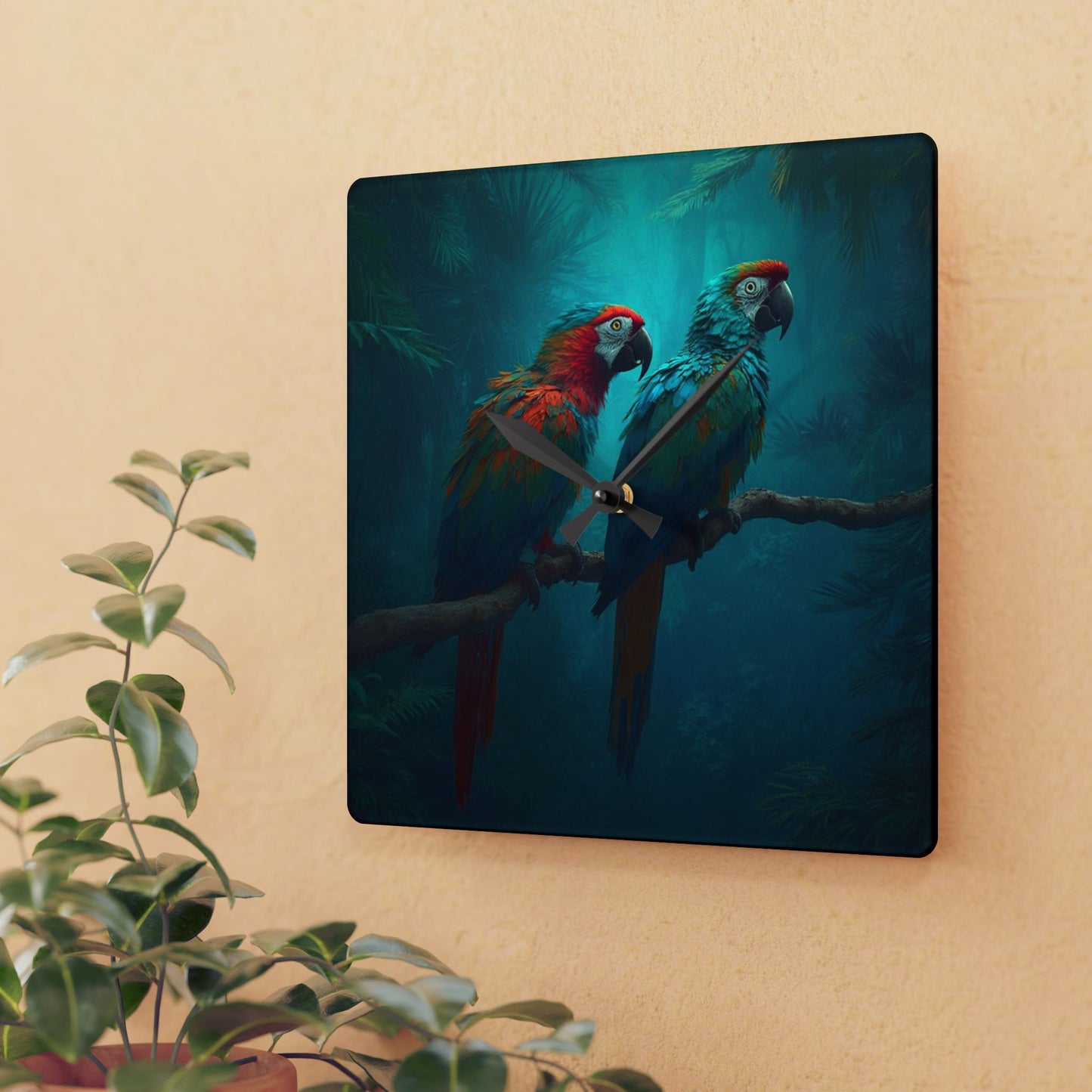 Acrylic Wall Clock, Parrot Friends