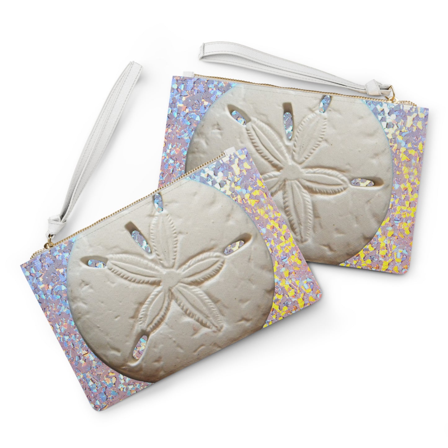 Tropical Faux Leather Clutch Bag - Perfect for Beach Adventures & Summer Vacations / Disco White Sand Dollar