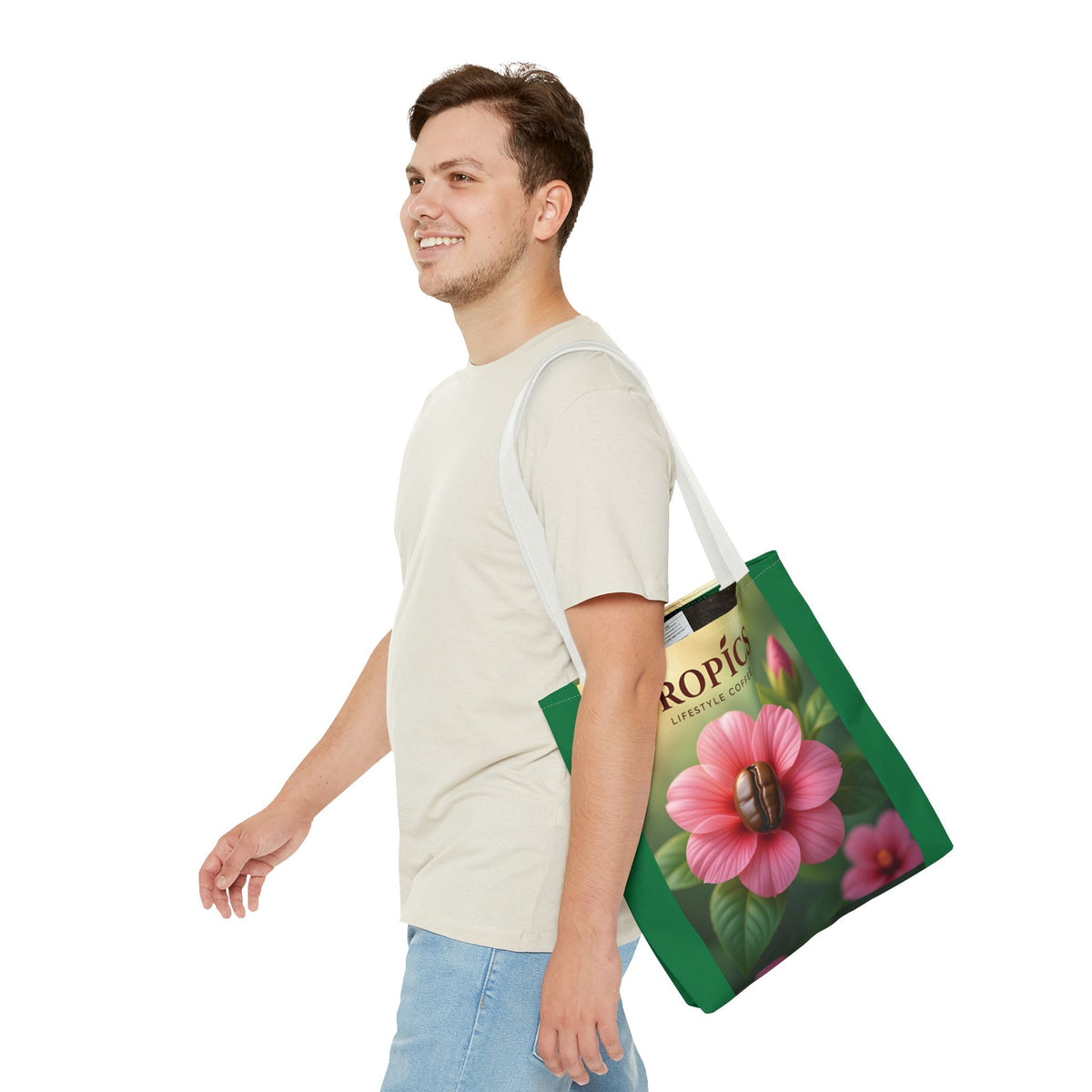 Pink Flower/Green TLCoffee Tote Bag - 3 Sizes
