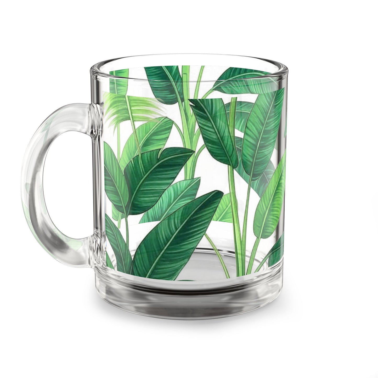 Tropical Glass Mug - 10oz Coffee Cup / Tropical Leaves