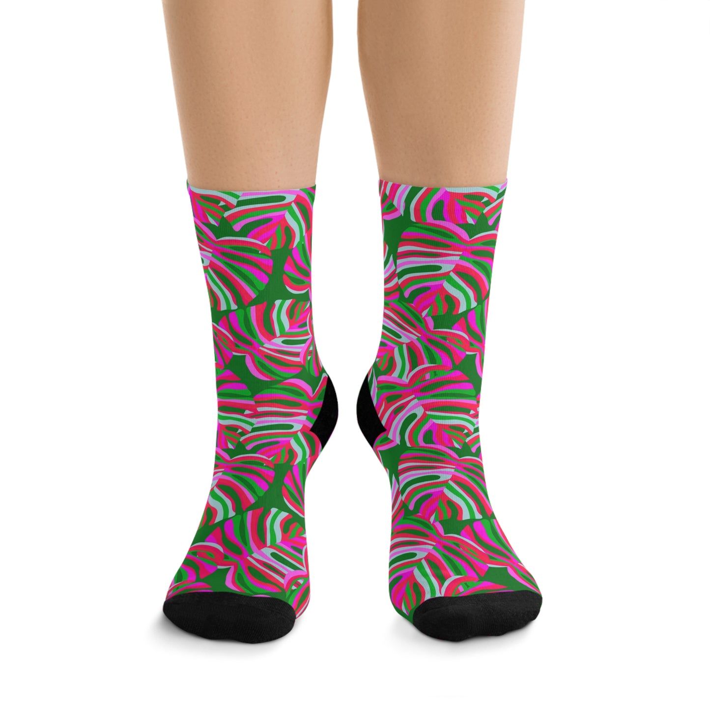 Recycled Poly Socks, Monstera Pink Pop