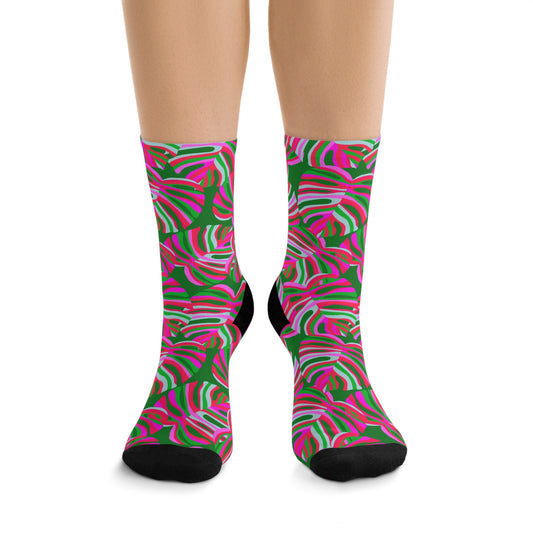 Recycled Poly Socks, Monstera Pink Pop