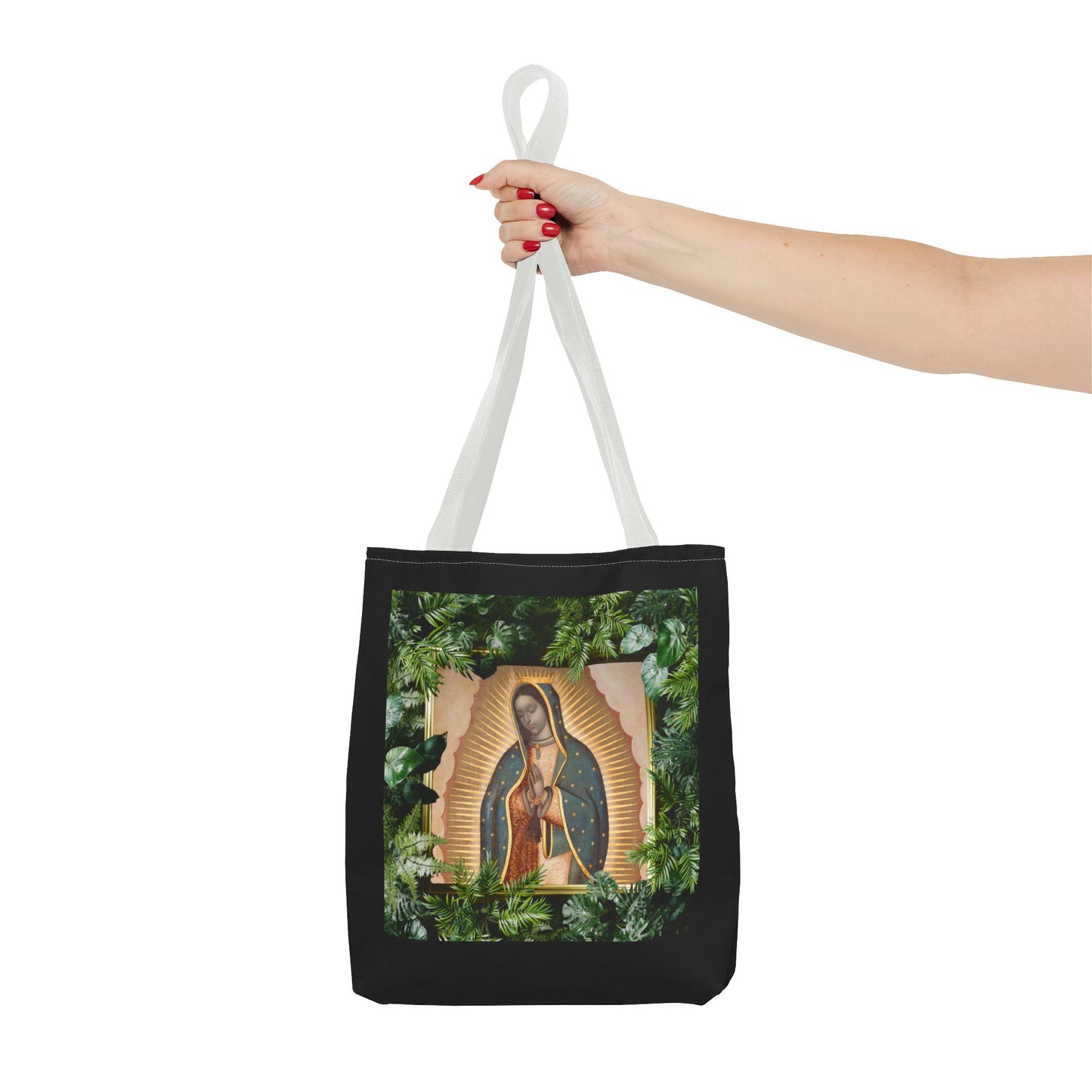 Religious Our Lady of Guadalupe Tropical Tote Bag/Black - 3 Sizes