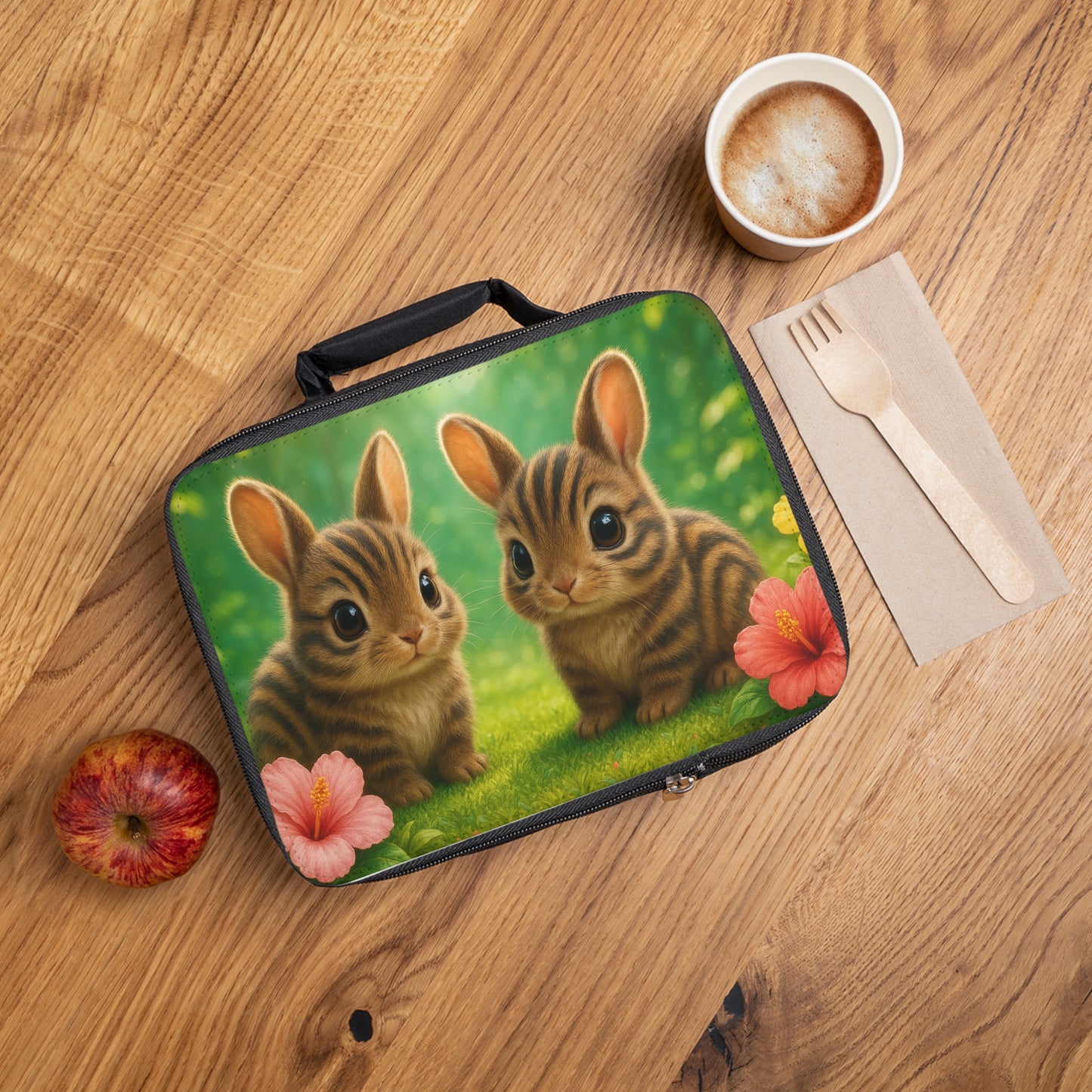 Baby Sumatran Rabbits Lunch Bag - Eco-Friendly Insulated Tote, Adult and Child Lunchbox / Perfect for Picnics, Beach Outings