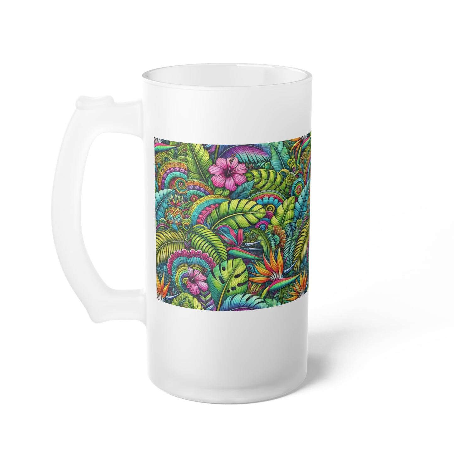 Frosted Glass Beer Mug, Rainforest Blooms