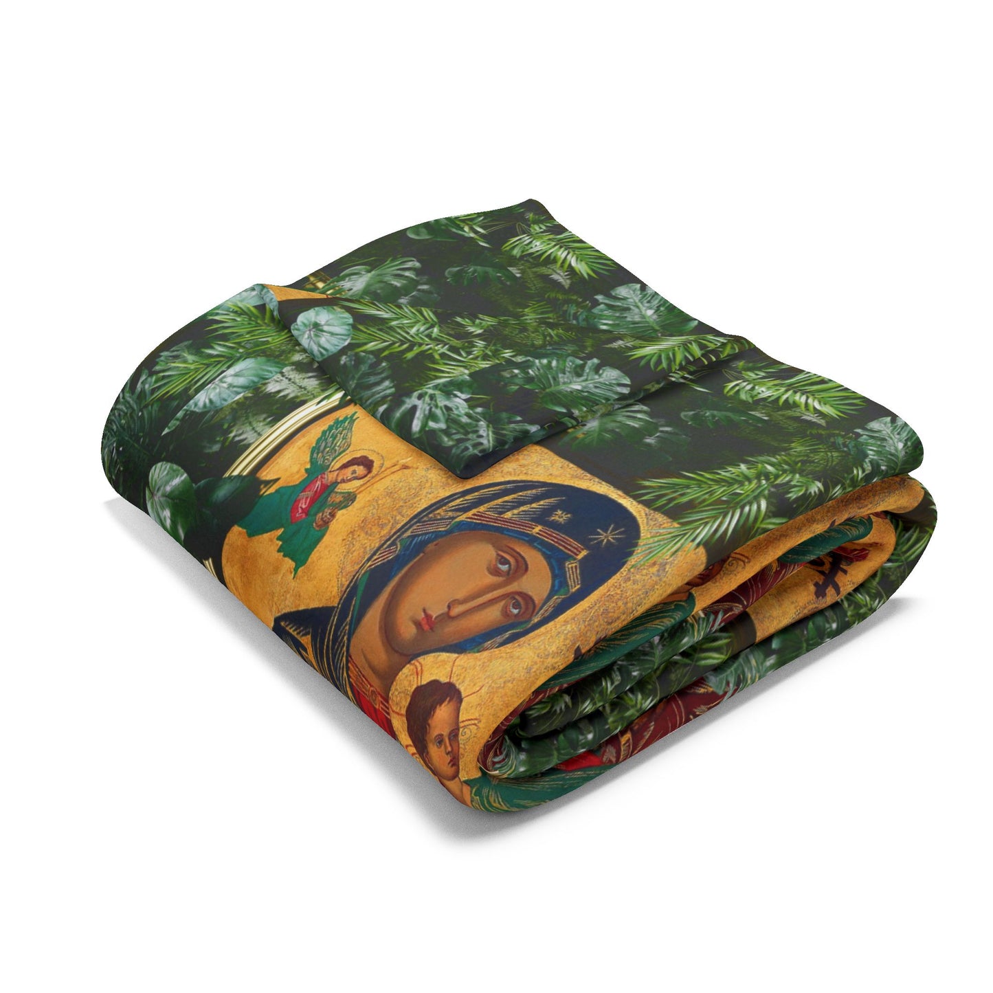 Our Lady of Perpetual Help Religious Fleece Blanket - Colorful Tropical Design