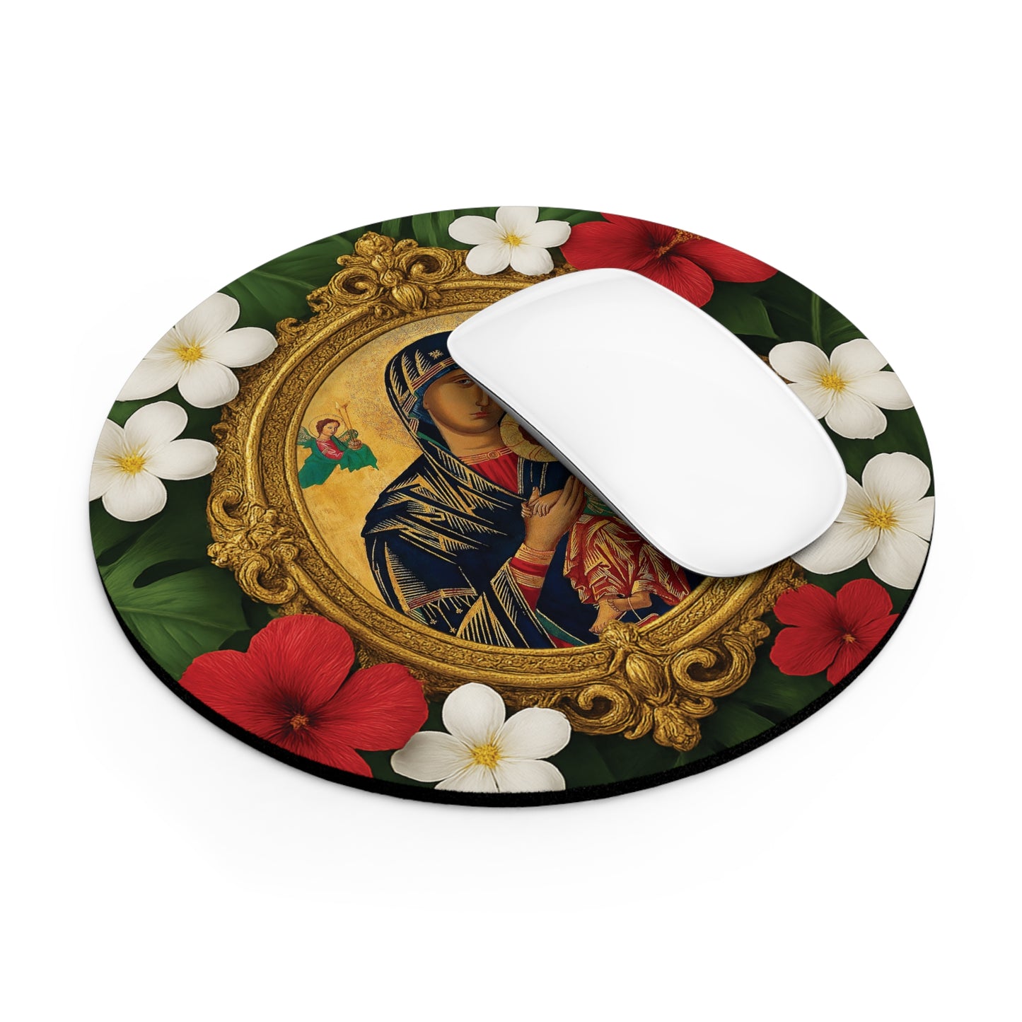 Religious Tropical Mouse Pad, 2 Shapes - Beach Vibes for Home Office & Gamer / Our Lady of Guadalupe