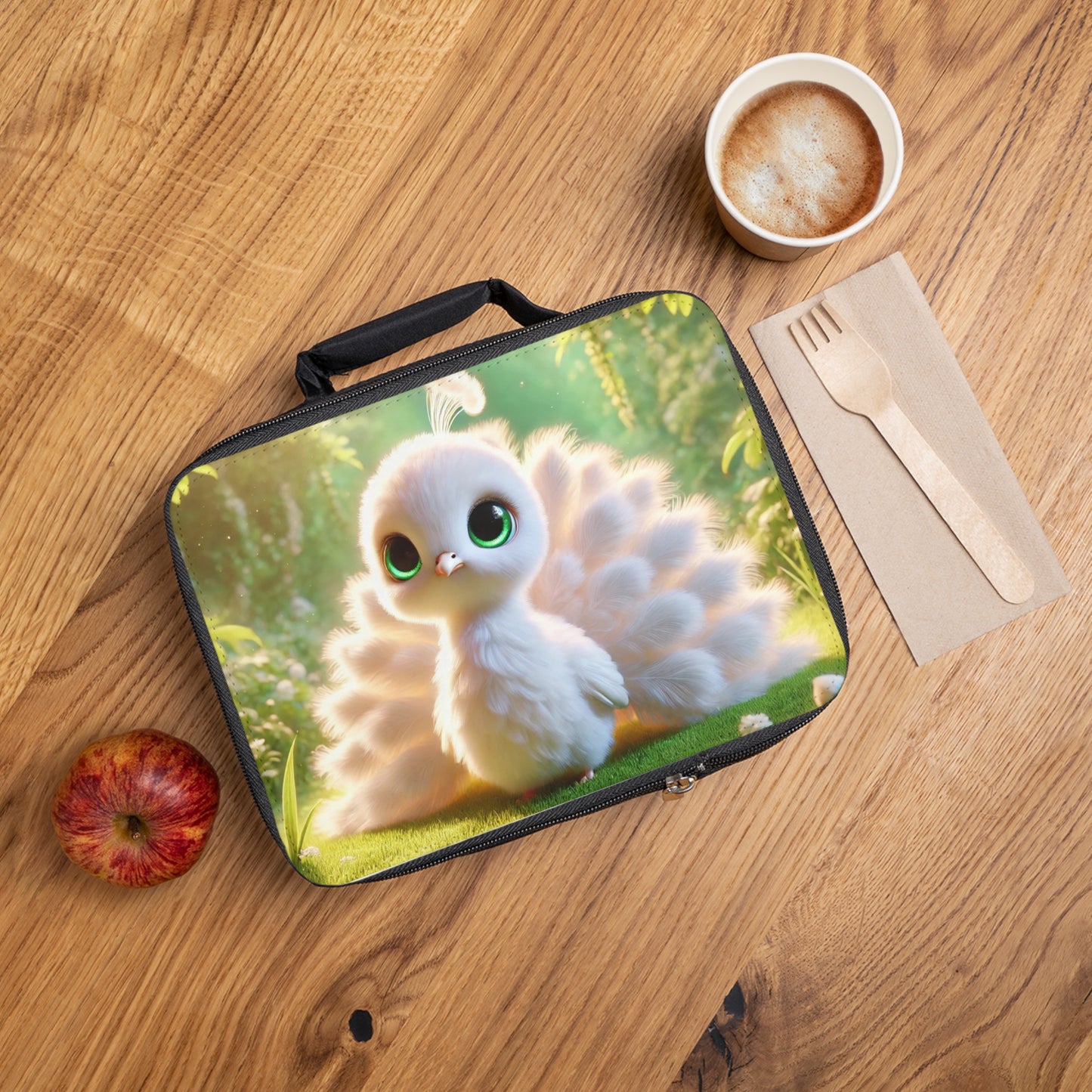 Baby White Peacock Lunch Bag - Eco-Friendly Insulated Tote, Adult and Child Lunchbox / Perfect for Picnics, Beach Outings
