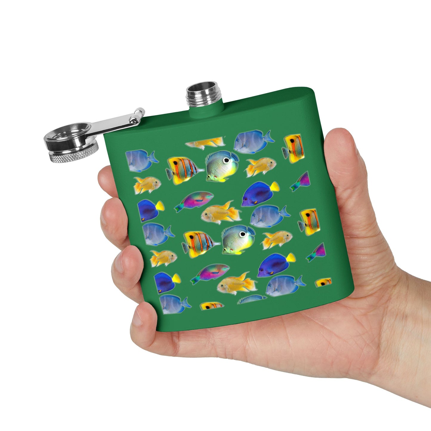 Tropical Stainless Steel 6 oz. Flask, Many Colors – School of Fish