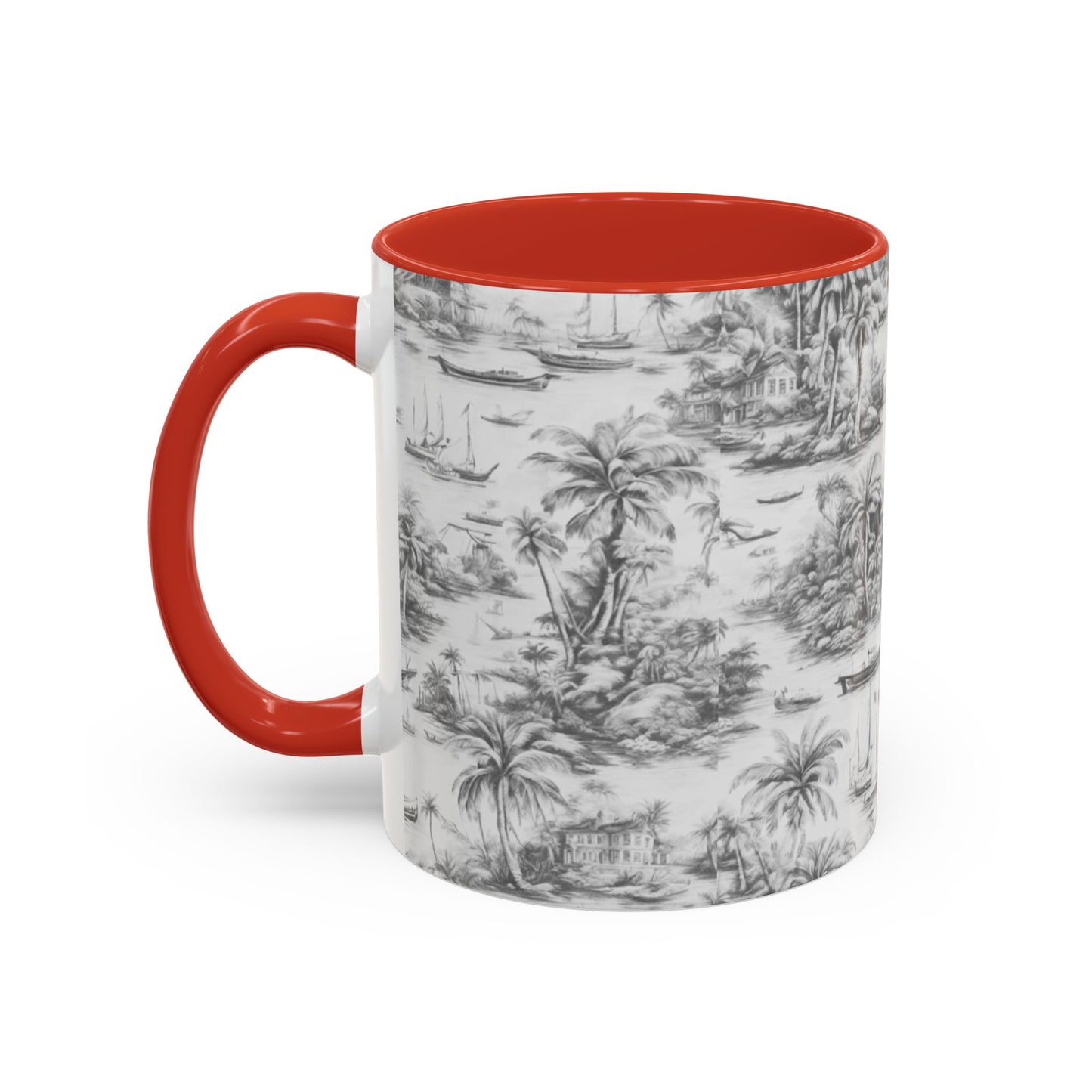 Accent Coffee Mug (11, 15oz), 8 Colors - Tropical Toile #1, soft black