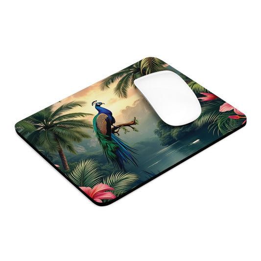 Tropical Mouse Pad, 2 Shapes - Peacock Vibes for Home Office & Gamer / Guardian of the Rainforest