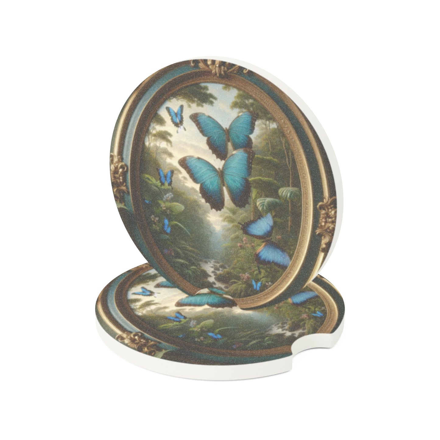 Soapstone Car Coaster - Framed Morpho Butterflies