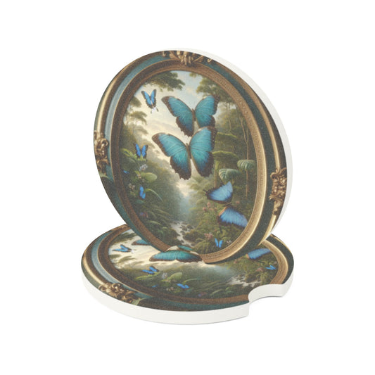 Soapstone Car Coaster - Framed Morpho Butterflies