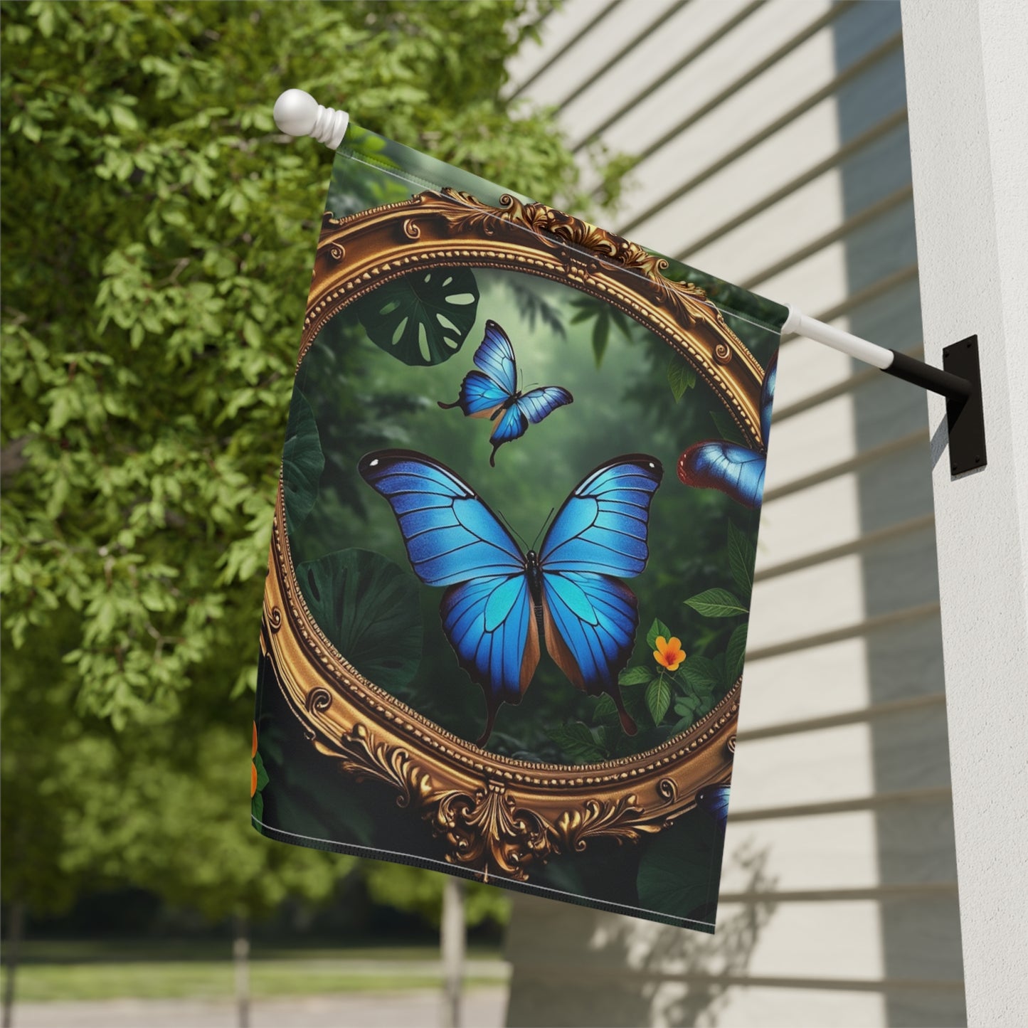Tropical Garden Flag - Perfect for Outdoor Decor / Framed Monarch Butterflies