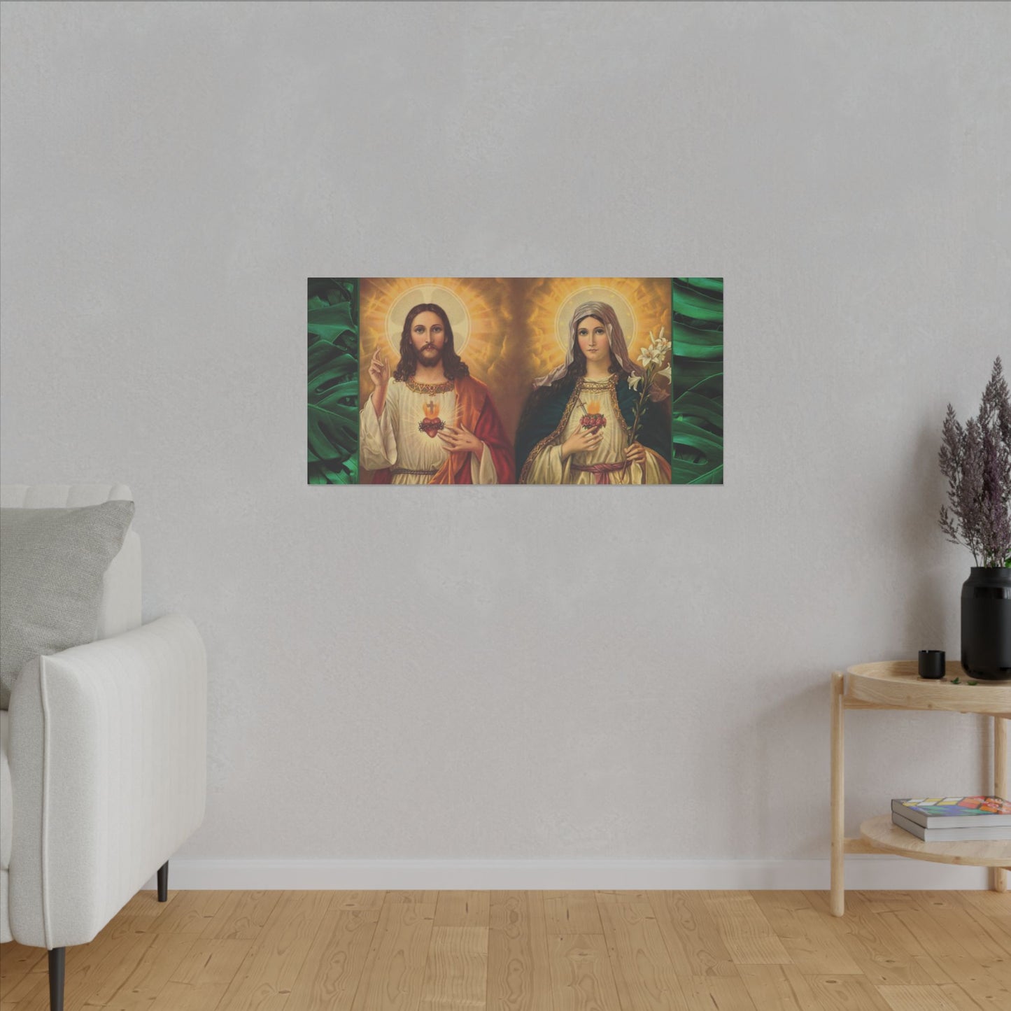 "Tropical Rainforest Jesus and Mary" Religious Canvas Artwork - Stretched Canvas Print / Byzantine Icons