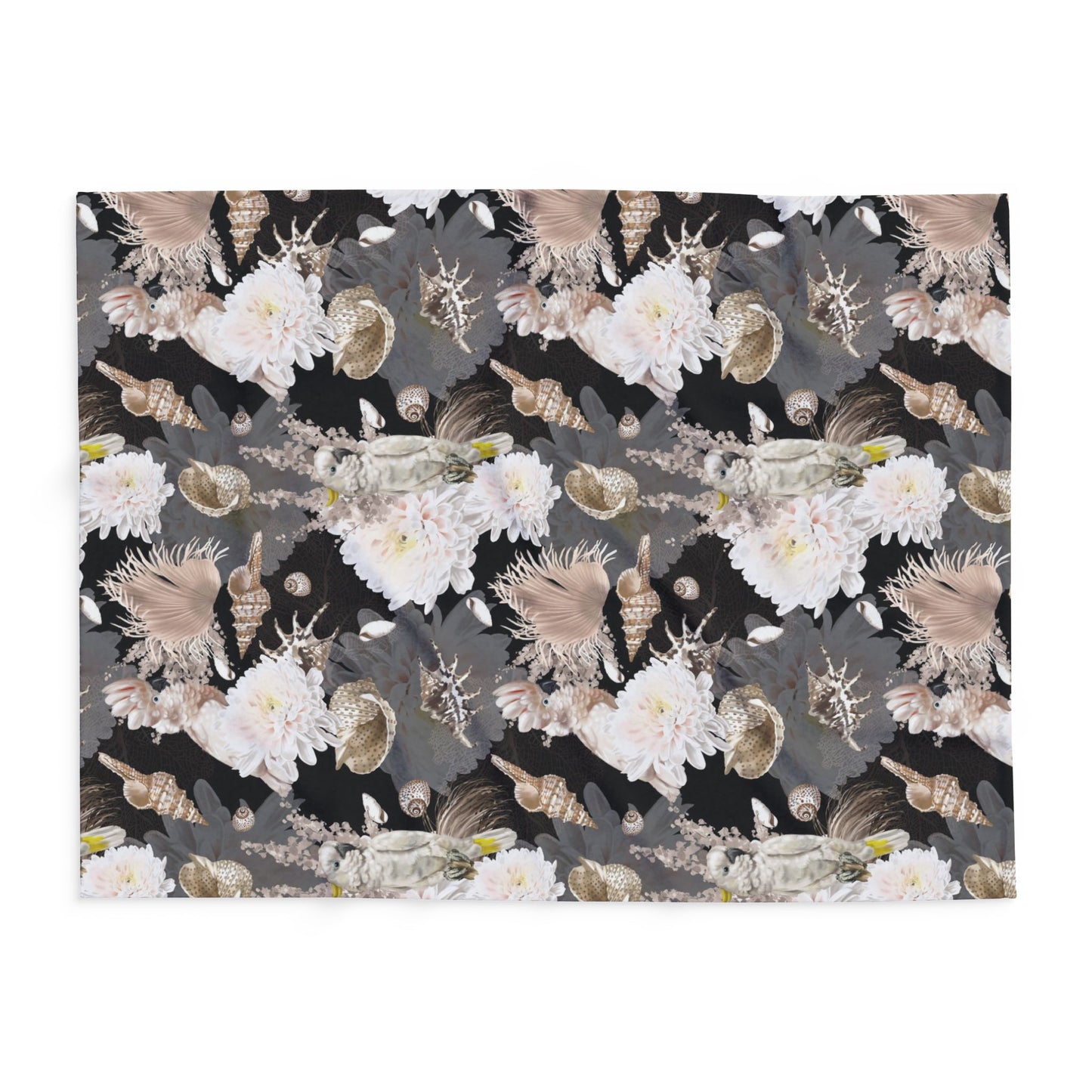 Parrots, Flowers and Seashells Fleece Blanket - Neutrals Tropical Design