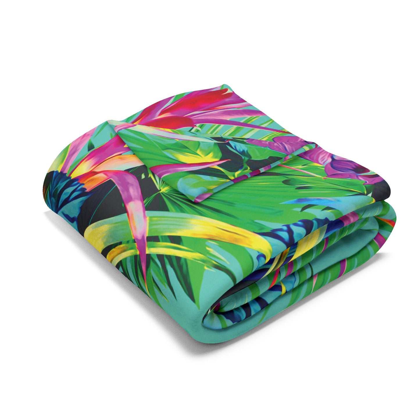 Turquoise Plant Palooza Fleece Blanket - Colorful Tropical Botanical Design