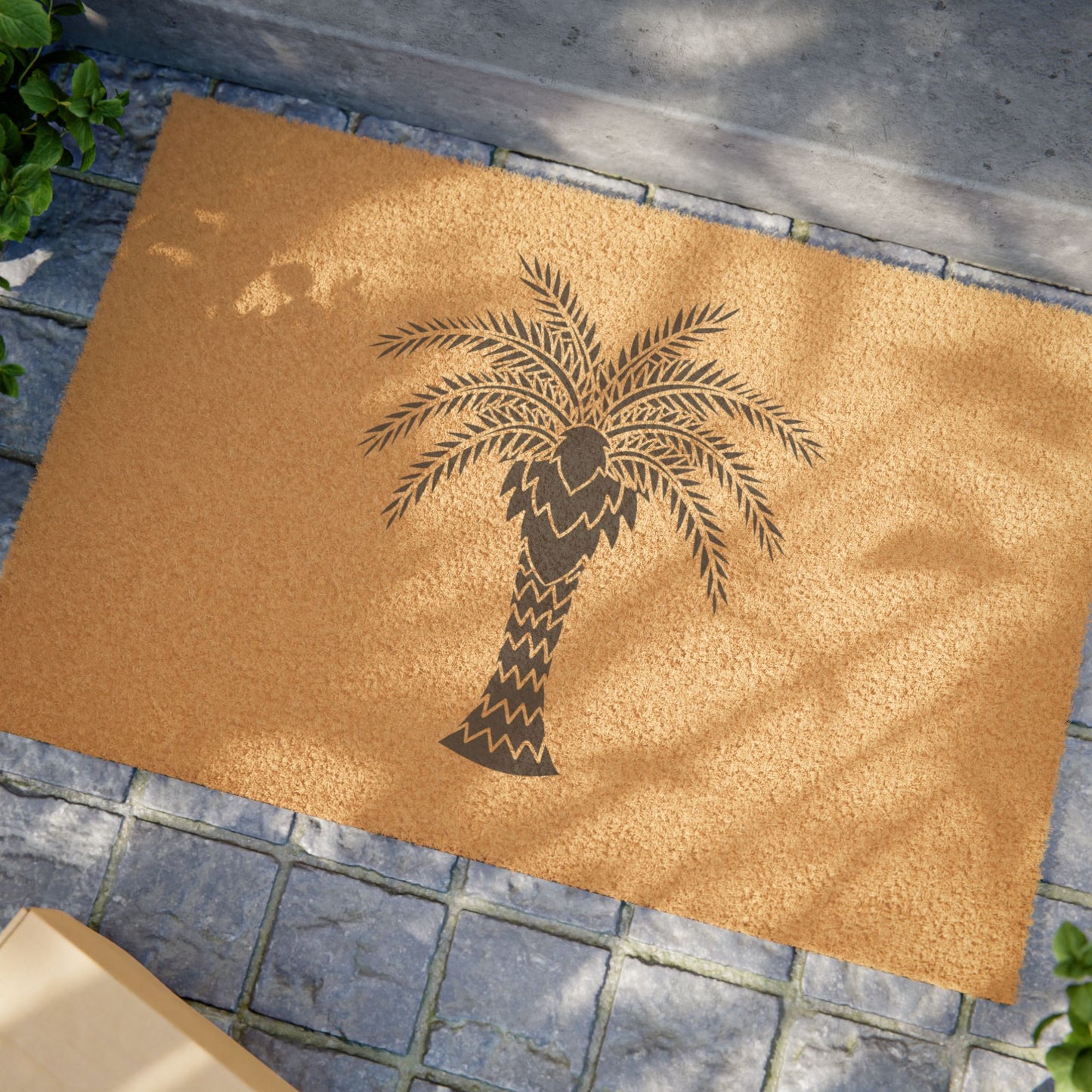 Tropical Beach Doormat / Vibrant Coconut Fiber Entrance Mat / Stylized Palm