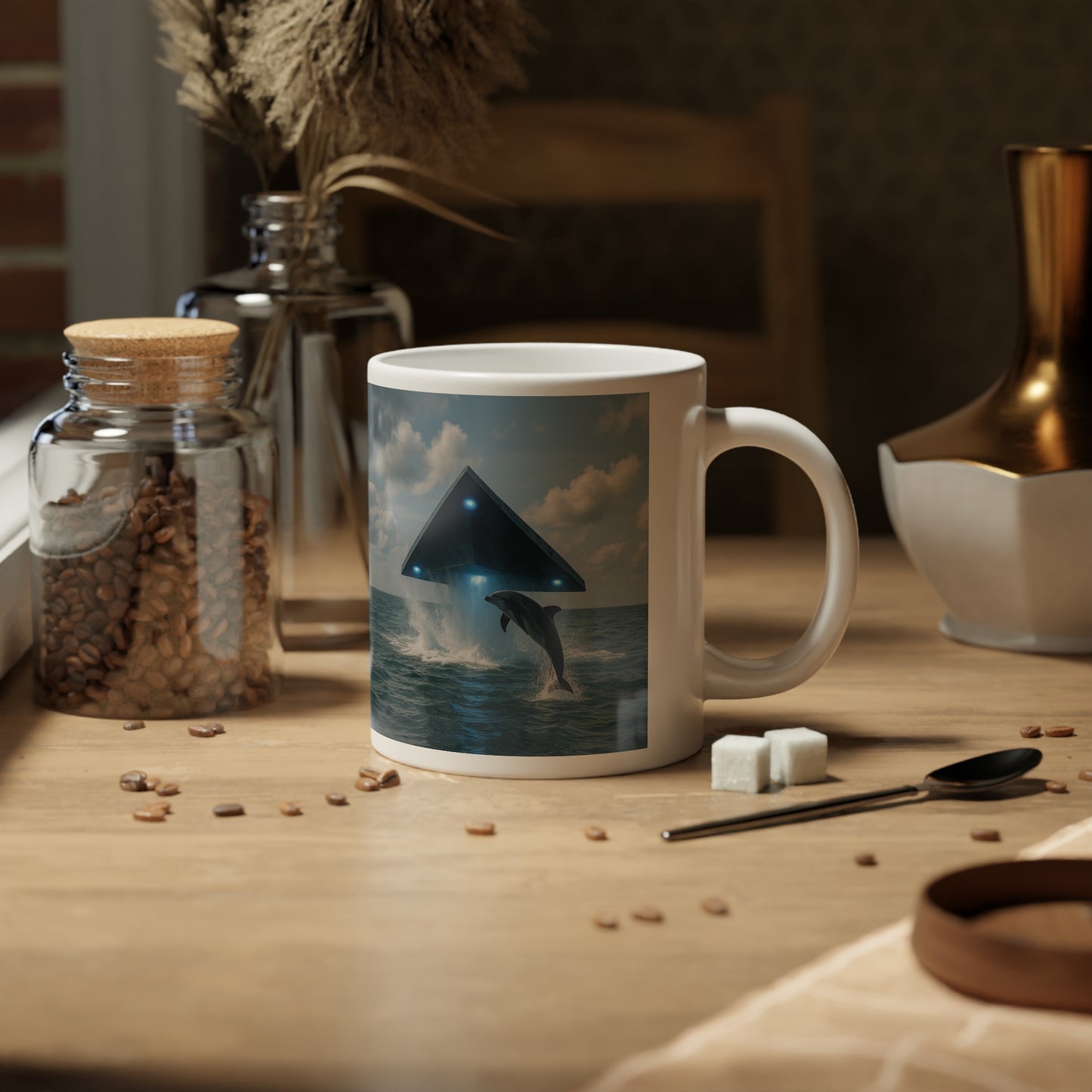 Jumbo Mug, 20oz, UFO and Dolphin | Tropical Coffee Cup