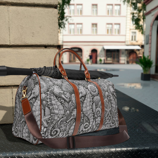 Tropical Waterproof Travel Bag - Perfect for Beach Getaways / Seahorses, Noir