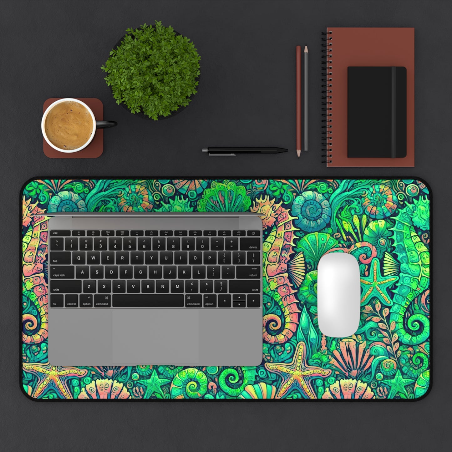 Tropical Mouse Pad/Desk Mat, 3 Sizes - Perfect for Home Office / Seahorses, Hot Lime