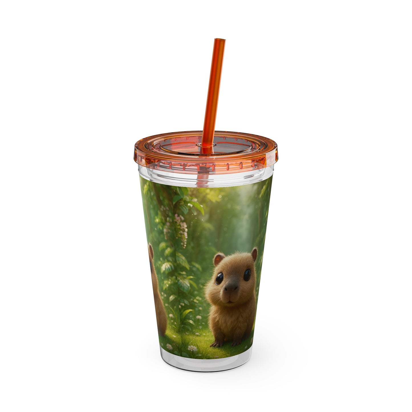 Tropical Tumbler with Straw | 16oz Colorful Travel Cup / Baby Cabybara