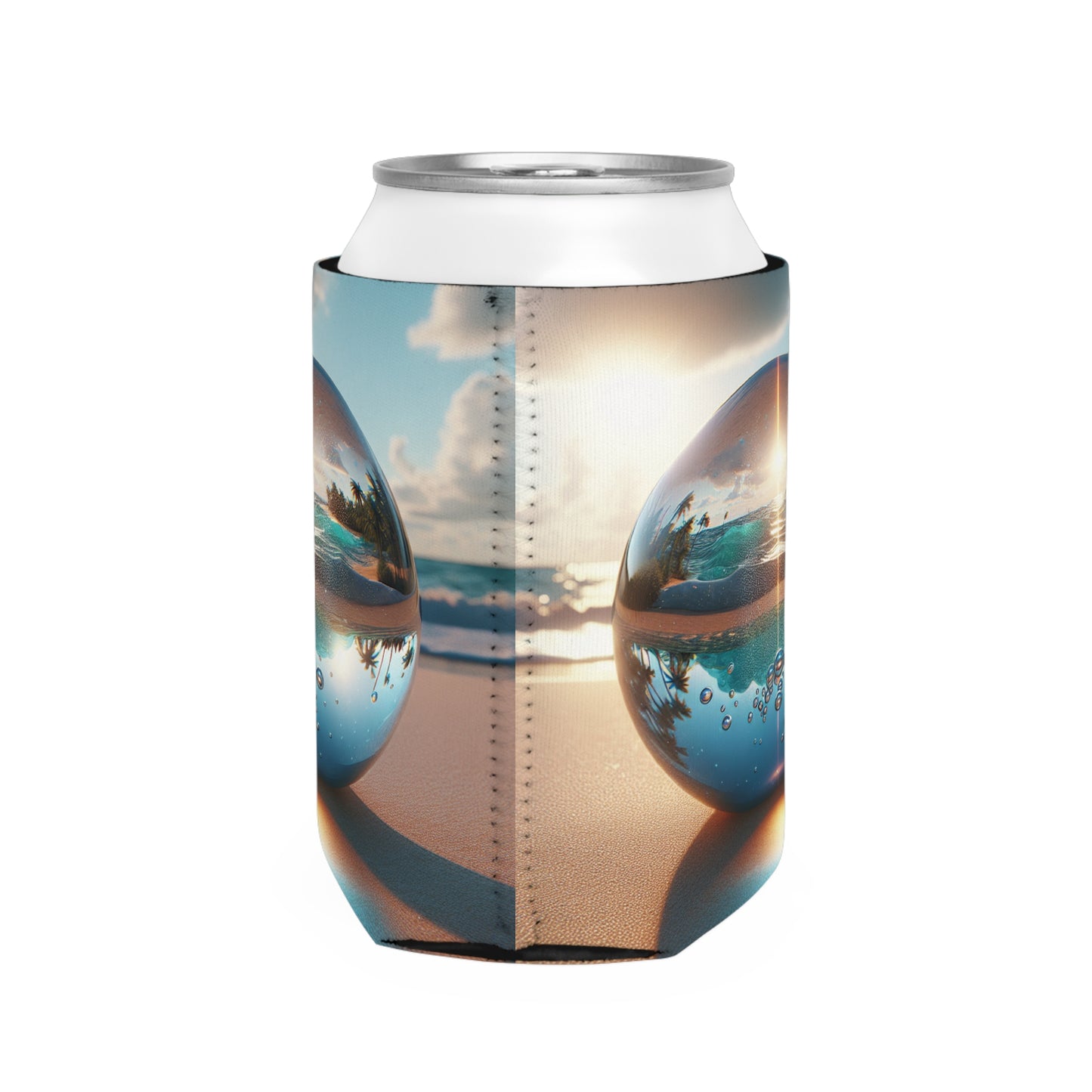 Beach Illusion Ball Sunrise Can Cooler Sleeve - Perfect for Outdoor Picnics