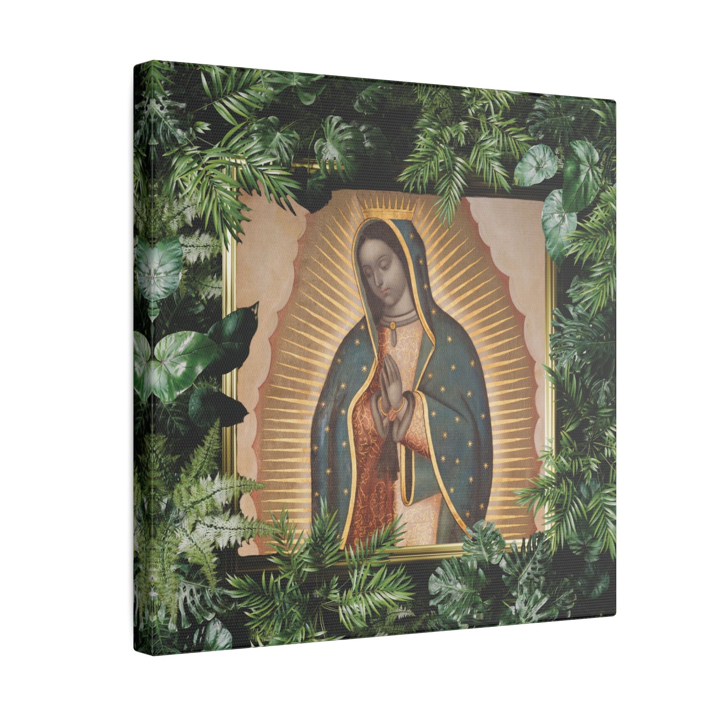 "Tropical Our Lady of Guadalupe" Religious Canvas Artwork - Stretched Canvas Print / Virgin Mary