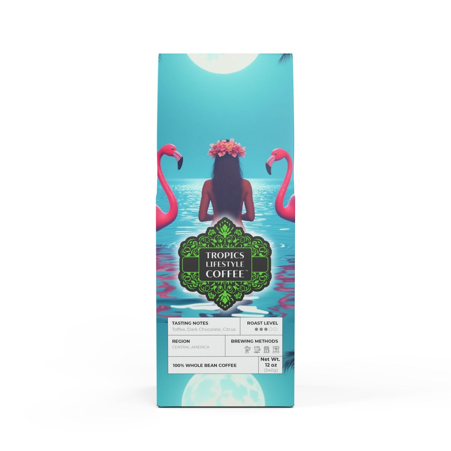 Citrus Bay Blend™ (Medium Roast) Specialty Grade Craft Coffee / Moonlit Mermaid and Flamingos