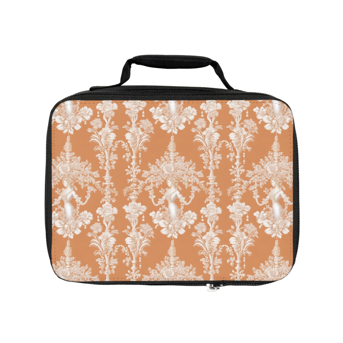 Pearl Lady Toile/Melon Lunch Bag - Eco-Friendly Insulated Tote, Adult and Child Lunchbox / Perfect for Picnics, Beach Outings