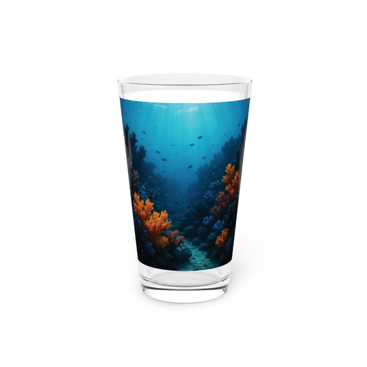 Pint Glass, 16oz - Black and Orange Coral