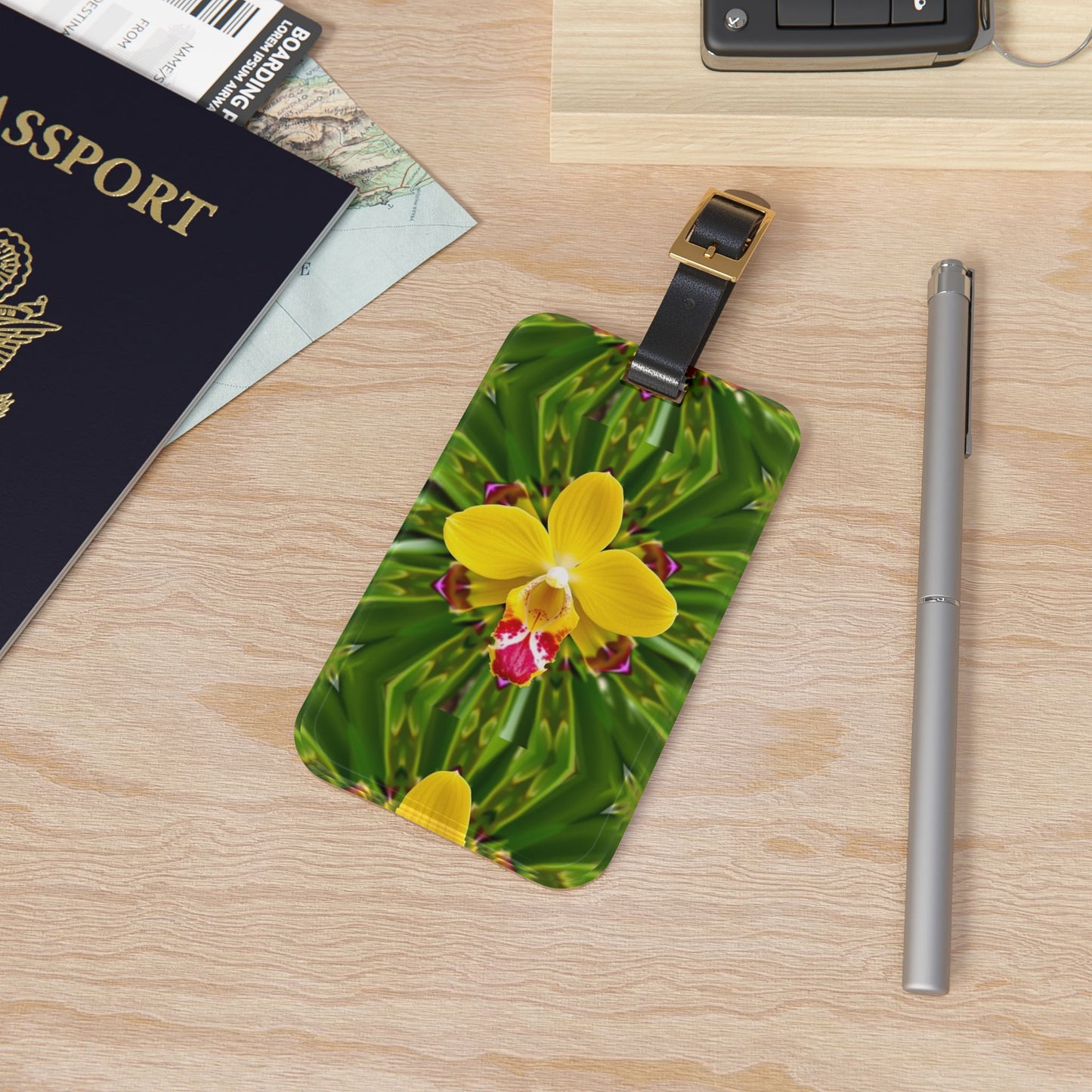 Luggage Tag - Yellow Orchid Kaleidoscope